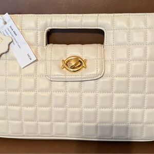 Giani Bernini Cream Quilted Clutch w/ Gold Chain Crossbody